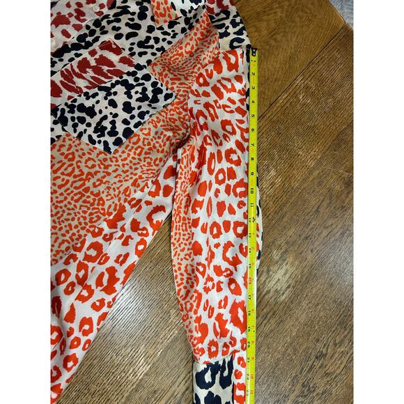 Luisa Cerano 100% Silk Animal Print Blouse Orange Rust Black Sz 10 Mob Wife - Picture 8 of 12